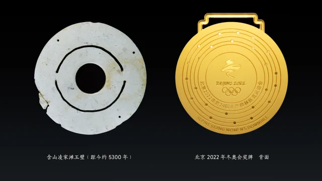 北京オリンピック2022のメダル裏面のデザイン（模様や彫刻）は安徽省の遺跡から出土した翡翠のペンダントがモチーフ