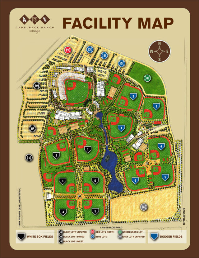 ドジャース2024年度の春季キャンプが行われているキャメルバックランチ（施設の球場マップ）